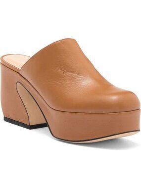 Sergio Rossi Leather Platform Mule in Curio
